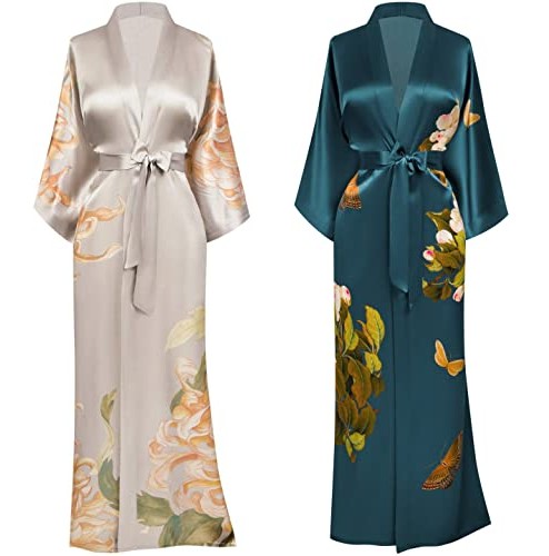 5. Kim+Ono Women's Washable Floral Silk Kimono Robe