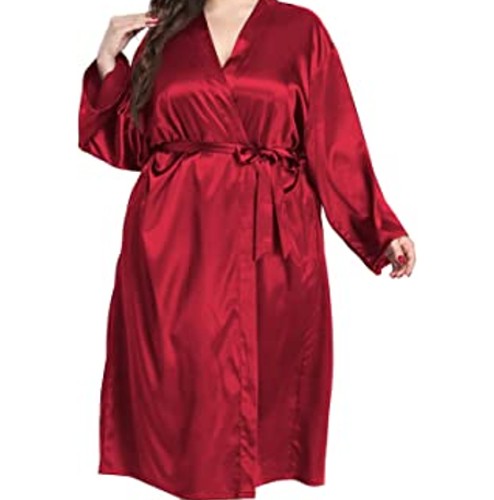 10. Sunshinemall Women's Plus Size Satin Silk Kimono Robes