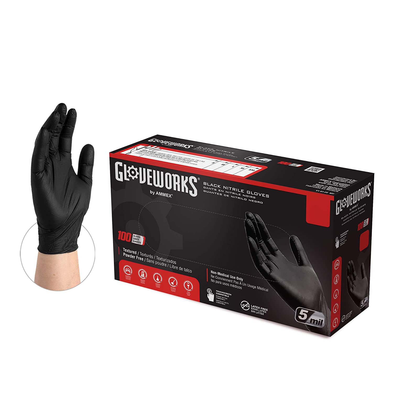 Gloveworks Black Disposable Nitrile Industrial Gloves
